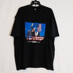 TRUMP 2024 Black Short Sleeve T-Shirt; Rally Shooting Fight Fight Fight; Size XL